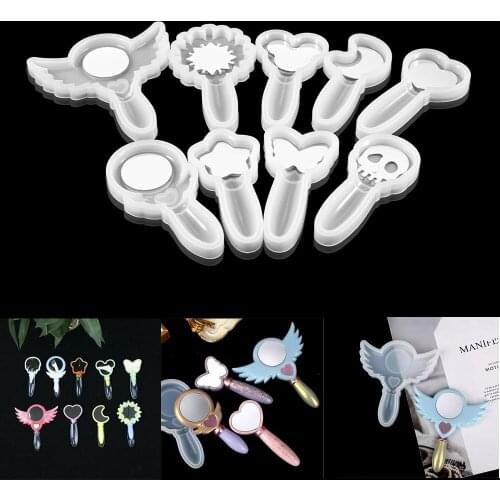 9 Style Little Magic Fairy Mirror Silicone Resin Mold DIY Crystal Epoxy Mould Makeup Mirror Mold Magic Wand for Jewely Making