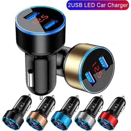 15W USB Car Charger For iPhone 11 12 Pro Max Samsung LED Display 12-24V Car Cigratte Socket Lighter Dual Ports Car Phone Charger