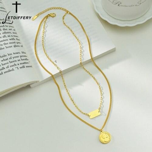 Letdiffery New Square Pendant Necklace Stainless Steel Geometric Necklaces Multi Layer Chain Women Party Jewelry Birthday Gifts