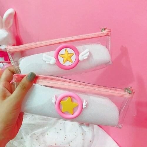 Card Captor Sakura Anime Printed PVC School Student Cute Stationery Cartoon Transparent Zipper Pencil Pen Bag Case Cosmetic Bags