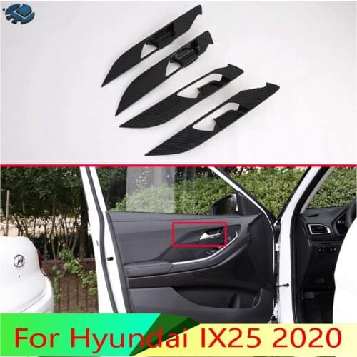 For Hyundai IX25 2020 Car Accessories Carbon Fiber Style Inner Door Handle Cover Catch Bowl Trim Insert Bezel Frame Garnish