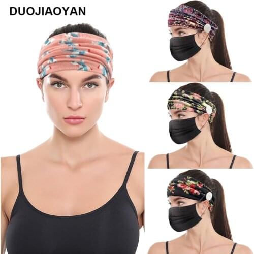 DUOJIAOYAN Women Soft Button Headband Color Wide Headwrap Bandana Print Hair Band