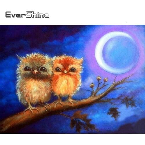Evershine Diamond Embroidery Owl Cross Stitch Kit Rhinestone Picture Full Square Diamond Painting Animals Crafts Home Decoration