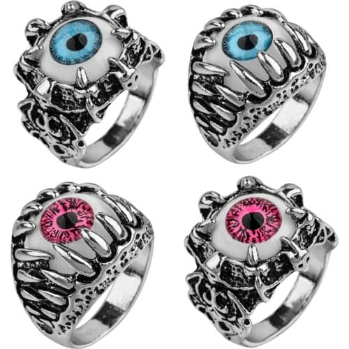 Mens Fashion Vintage Dragon Claw Evil Eye Ring Fashion Devil Eyeball Party Rings Men Jewelry Anime Skull Hip Hop