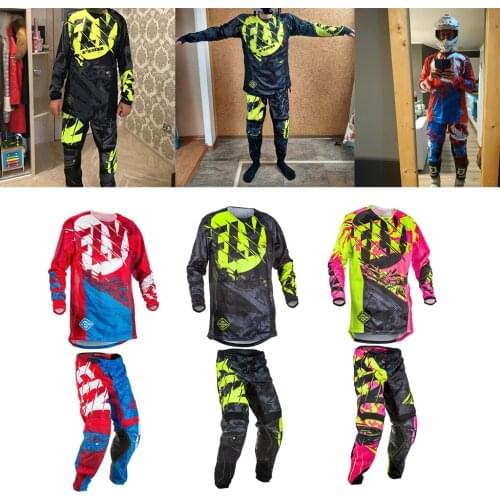 Adult Mountain Bike Protective Riding Set Fly Fish Racing ATV Protective Motocross Jersey + Pants Gear Bike Protective Gear Set