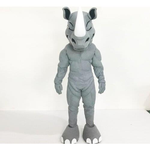 Short Plush Rhino Mascot Costume Furry Cosplay Suit Halloween Dress Up Party Strong Rhino Costume Birthday Party Show