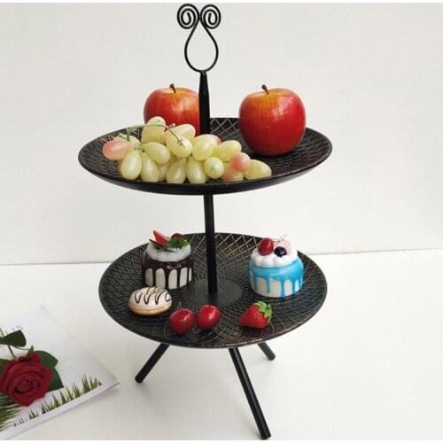 2 Tier Fruit Plate Basket Vegetables Organizer Retro Kitchen Metal Storage Dessert Tray Rack Stand Holder for Counter