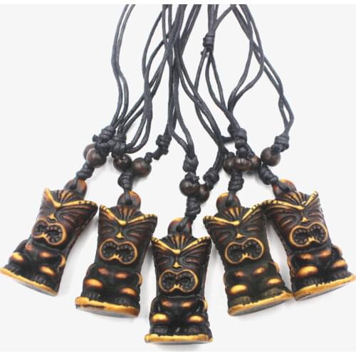 COOL 12PCS/LOT Imitation Yak Bone Carved TIKI GOD MAN Pendants Necklace amulet Gift MN613