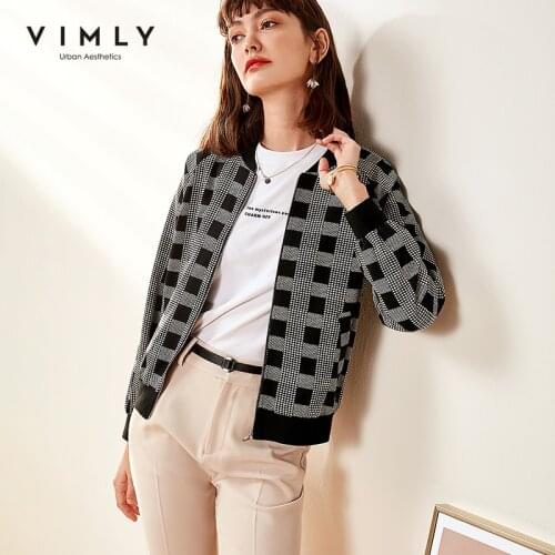 Vimly Women Short Jacket Vintage Plaid Zipper 2020 Spring Autumn Clothes Casual Veste Femme F0311