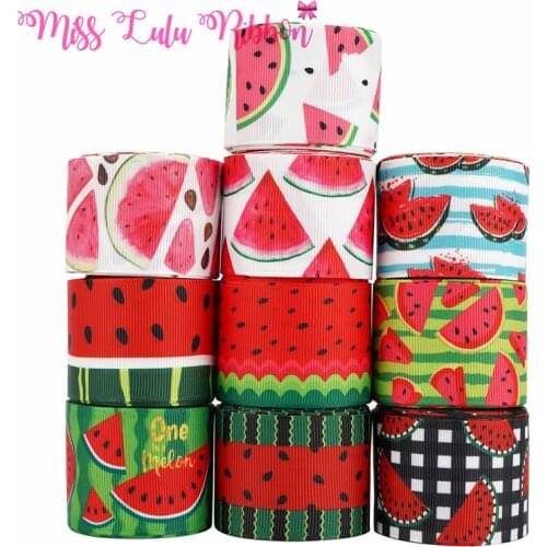 16mm-75mm Fruit Rbbon Watermelon Ribbon Print Grosgrain Ribbon For Handmade Bow Material Print Elastic Band 50Yards