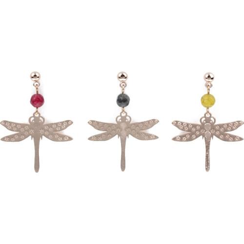 2021 Vintage Gold Plated Animal shape Dragonfly earrings women Metal dragonfly shape drop pendant gold-plated earrings