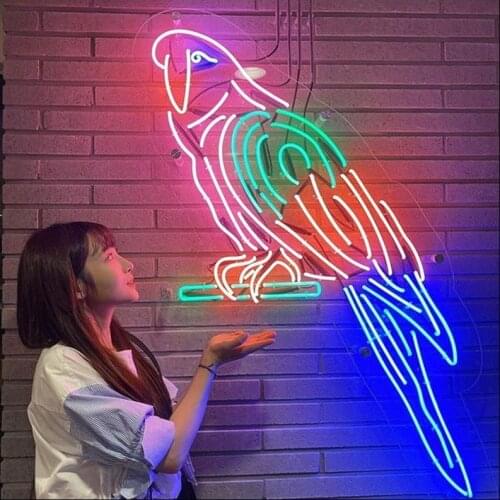 Neon Sign Big Parrot Beauty Neon light Neon Wall Sign Display Window Advertise Lamp Decorate Home color Handmade Real glass TUBE