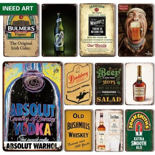 Retro Beer Decorative Wall Poster Tin Sign Vintage Bar Vodka Metal Wall Decoration Room Plate Home Decor