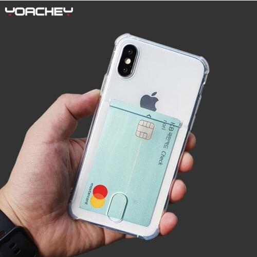 Luxury Shockproof Card Holder Clear Phone Case For iPhone X XS 11 12 Pro Max Mini XR 7 8 Plus SE 2 Card Slot Soft Silicone Cover