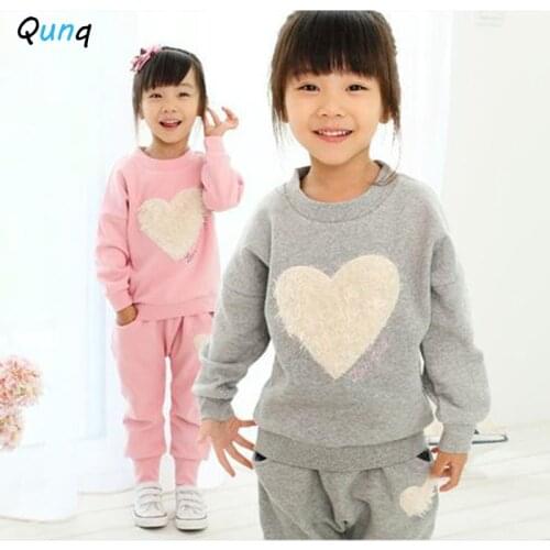 Spring Fall Girls Clothing Set Heart Shirt Pant Kids Clothes for Girl 2 3 4 5 6 7 Year Cotton Casual Toddler Children Suits