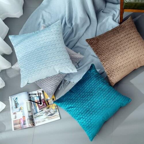 Modern Cushion Covers 45x45 for Sofa Bed Velvet Stripe Throw Pillow Covers 18 inches Square Farmhouse Pillowcase White Grey Blue