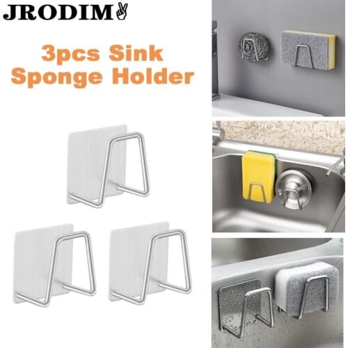 Kitchen Sink Sponges Holder Self Adhesive Drain Drying Rack Stainless Steel Wall Hooks Kitchen Bathroom Accessories Storage Rack
