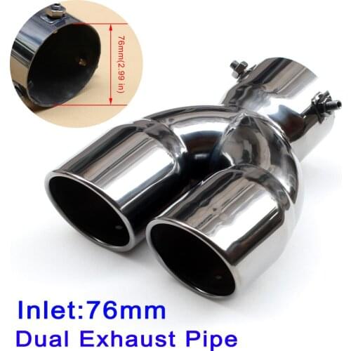 76mm 2.99" Inlet Universal Car Tailpipe Back Dual Outlet Exhaust Rear Pipe Muffler Silencer Cover Vehicle Accessories