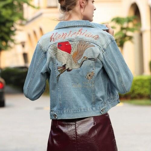 Embroidered denim jacket female 2019 spring autumn new Harajuku short womens embroidered denim jacket denim coats women