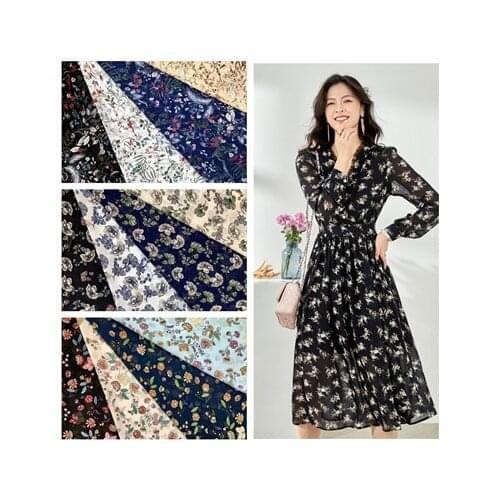 High quality pearl Chiffon Floral Fabric thin light elegant soft dress fabric