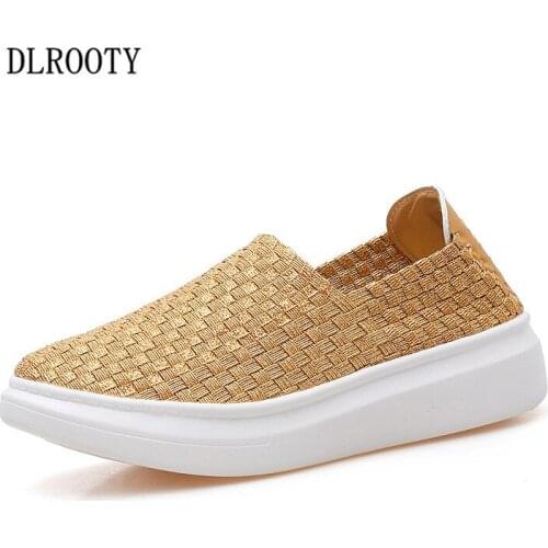 Women Flat Casual Shoes 2018 Summer Fashion Outdoor Breathable Couple Woman Weave Platform Slip On Solid Comfortable