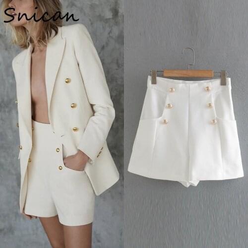 Snican white office ladies suit shorts high waist button up vintage female short pants za 2020 women pontalon femme trousers new