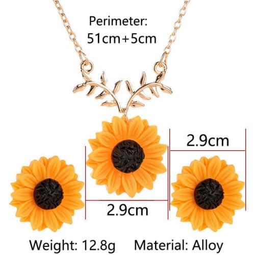 Pendant Chain Sets Fashion Necklace Earrings Jewelry Women Sunflower