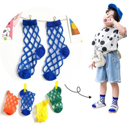 1 Pair Childrens Mesh Socks Kids Sock Summer Thin Mesh Rhombus Crystal Stockings For Boy Girl Fashion Accessories 1-8 Years Old