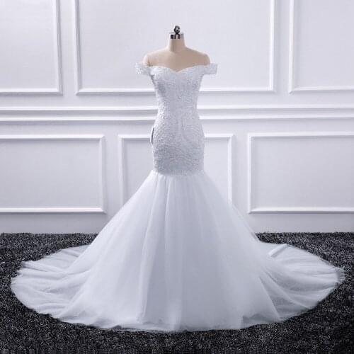 100% Real Picture Beading Pearls Appliques Body Lace Organza More Layers Tulle Skirt Mermaid Wedding Dresses Mariage 2019