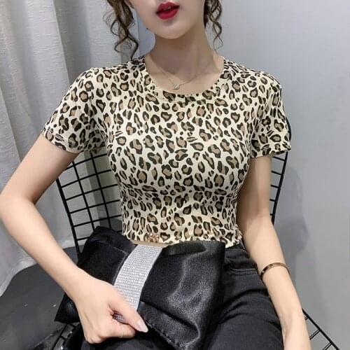 2020 Summer O Neck Fashion Womens Short Sleeve Shirt Leopard Print Women Tops T-shirts Female