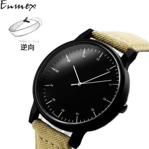 2021gift Enmex backward wristwatch calendar anti-clockwise reversal time simple style canvas strap quartz fashion watch