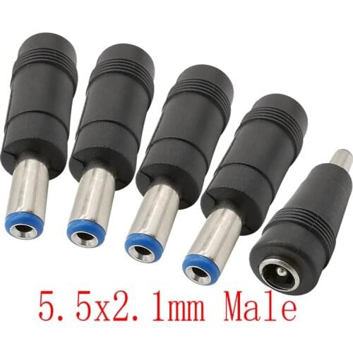 5Pcs DC Power 5.5x2.1mm Female to 5.5*2.1mm Male Connector DC Power Plug Jack Adapter for Laptop Notebook Charging