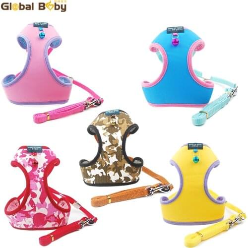 5 Colors 4 Sizes New Styles Soft Protective Body Dog Pet Harness and Leashes with Bells