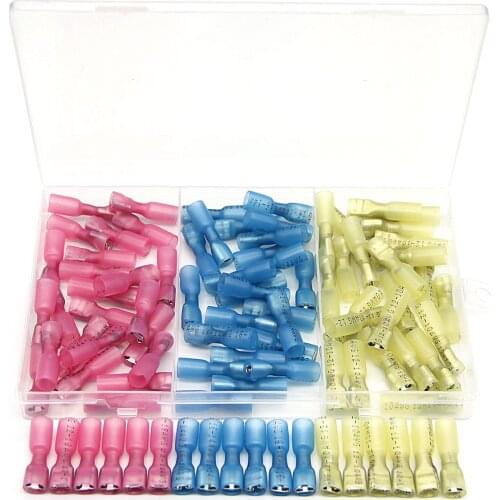 90Pcs Waterproof Insulated Electrical Cable Connectors Heat Shrink Female Wire Spade Crimp Terminals Quick Disconnect Connectors