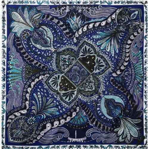 90cm Brand Paisley Bandana Foulard Square Scarf Women Twill Silk Shawl Brand Hijab Scarf Handmade Curled New Design Head Scarf