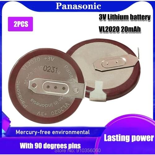 2PCS Original Panasonic VL2020 2020 3V Rechargeable Lithium Battery With Legs 90 degrees For Car Key Remote Timer Button cell