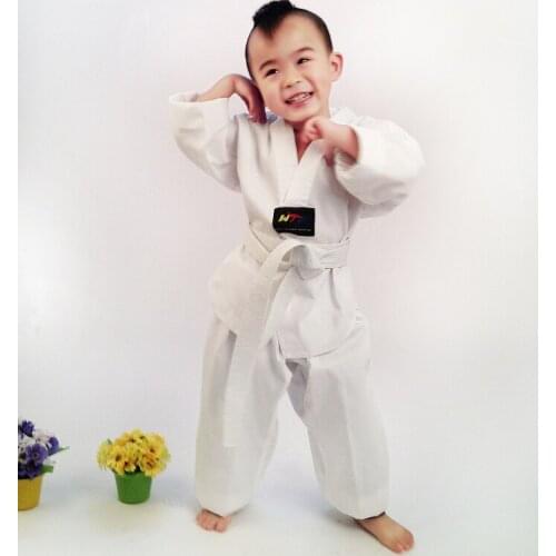 White collar WTF uniforms for white belt beginner thick stripe white collars tae kwon do adult child long-sleeve clothes