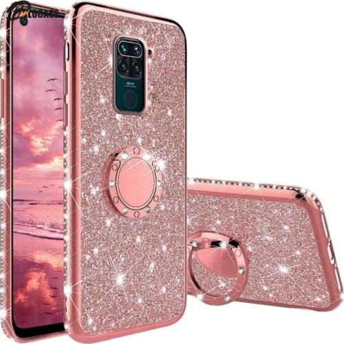 Diamond Case for Xiaomi POCO X3 NFC Redmi Note 9 8 Pro 8T 9A 9C K30 K20 Mi 10 Note 10 Lite X2 F2 Glitter Ring Kickstand Cover