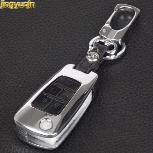 Jingyuqin Zinc Alloy+Leather 5 BTNS Car Key Case Cover For Chevrolet CRUZE CAPTIVA CHEVY XL EPICA camaro AVEO CAVALIER Sail