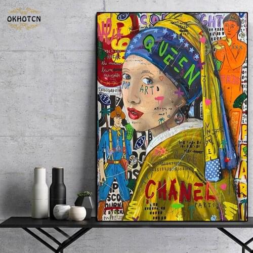 Currents Street Art Posters And Prints Graffiti Wall Art Girl With A Pearl Earring Canvas Paintings Pictures For Home Decoration
