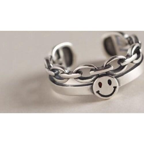 Retro style rings distressed smiley face chain open single rings men and women the same style shiny adjustable bing bunny party