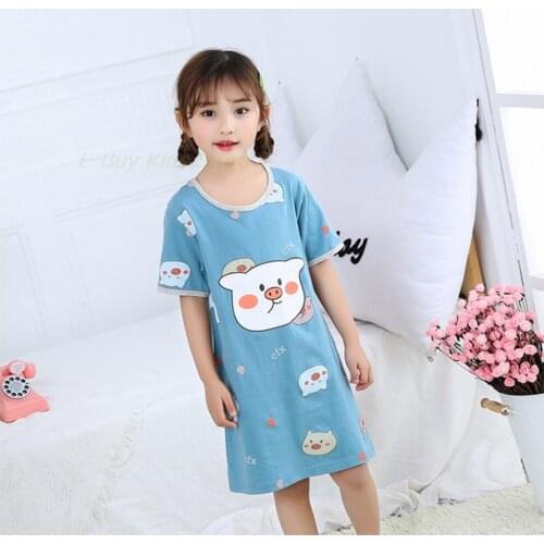 Summer Casual Baby Girls Night Gowns Pajamas Dresses for Kids Children Cotton Cartoon Pig Sleepwears Sleep Dress Teens Clothes