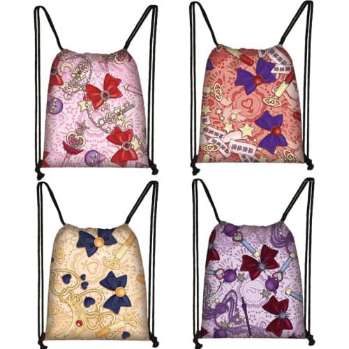 Lovely Bowknot 3D Printing Drawstring Bag Girls Bowknot Magic Stick Backpack Travel Softback Storage bag Kids Bookbag Best Gift