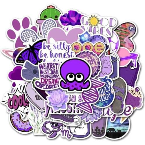 50pcs/set Cartoon Purple Stickers Waterproof PVC Skateboard Guitar Luggage Luggage Laptop Vsco Girl Stickers Kids Toys