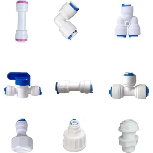 Reverse Osmosis Quick Coupling 1/4" Tee Y Connector 2 Way Equal Elbow Straight Check Valve RO Water Filter Plastic Pipe Fittings