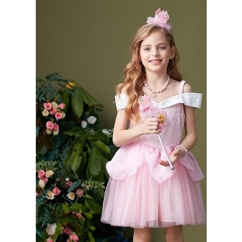 Princess Auroro Dress Sleeping Beauty Cosplay Dresses for Girls Kids Halloween Party Costume