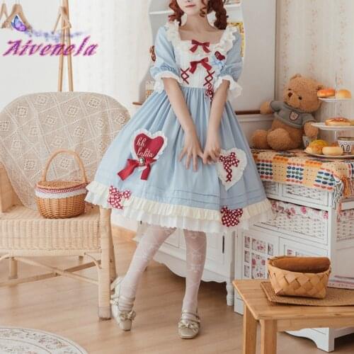 Lolita Dress Ruffle Bow OP Dresses Sweet Heart Dot Polka Loli Short Sleeve Dress Kawaii Girl Gothic Women Party Vestidos AFC708