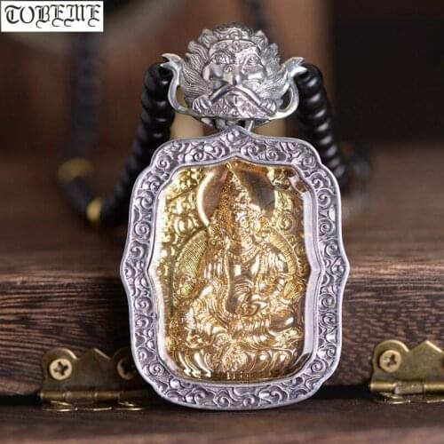 100% 925 Silver Tibetan Yellow Jambhala Buddha Pendant Garuda Pendant Necklace Sterling Wealth Buddha Pendant Good Luck Necklace