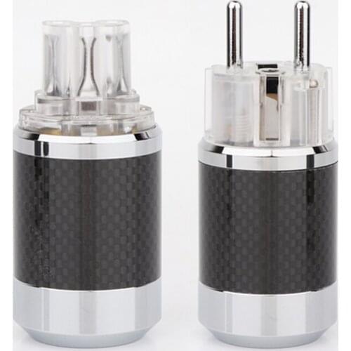 Preffair BCF2-TER Top Clear Black Carbon Fiber Rhodium Plated European standard AC Power Plug IEC Female DIY Mains Power cable