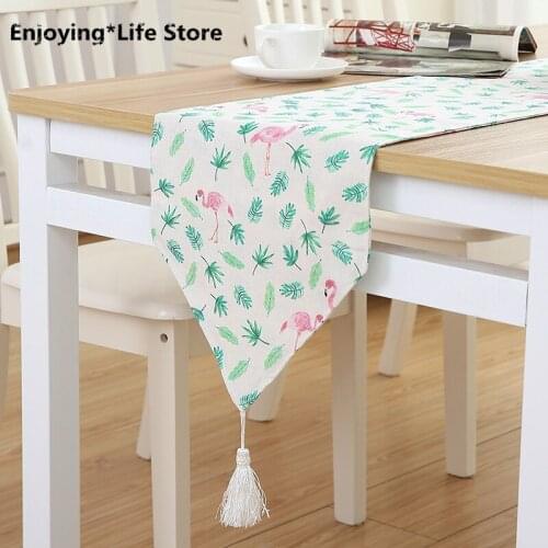 Cotton and Linen Table Runner Modern Green Original Ecology and Geometric Pattern Tablecloth Party Wedding Decoration Crafts